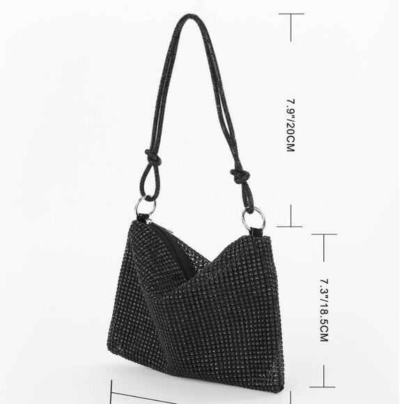 Rhinestone Bag With Zipper Black - Picture 3 of 6